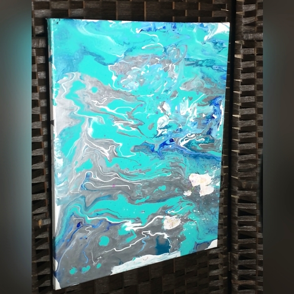 UNDERWATER FANTASY - Original Painting, 16x20 - Turquoise, Blues, Silver, White - Picture 16 of 16